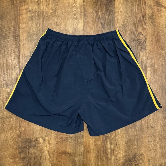 Vtg Y2K Adidas Mens Athletic Shorts Sz XL Nvay Blue Gold Yellow Stripe Sides - Picture 2 of 14